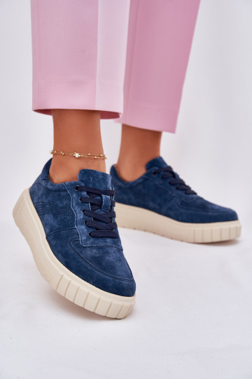 iš zomšos Sneakers modelio batai Moteriškas su platforma tamsiai mėlynos spalvos RilĮena
