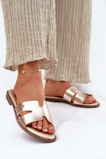 Šlepetės Moteriškas butas iš eko odos aukso spalvos Firvania 2