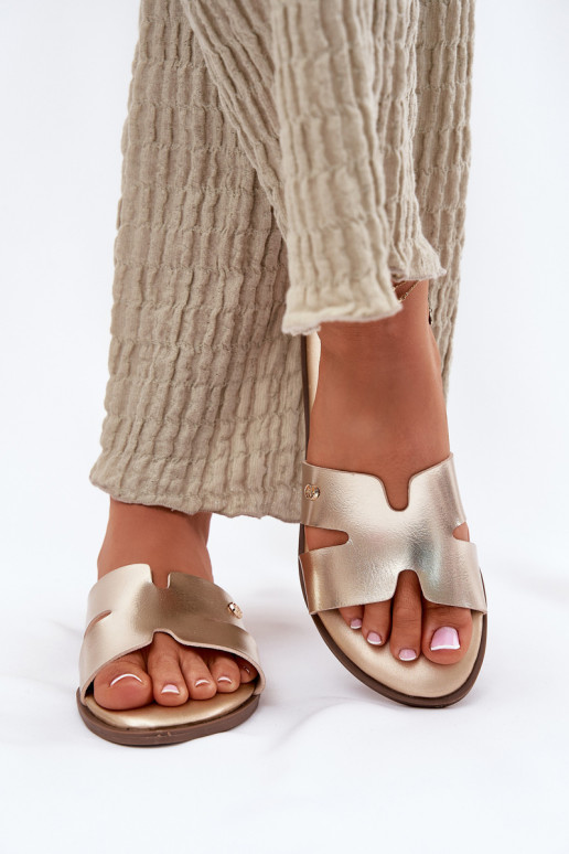 Šlepetės Moteriškas butas iš eko odos aukso spalvos Firvania