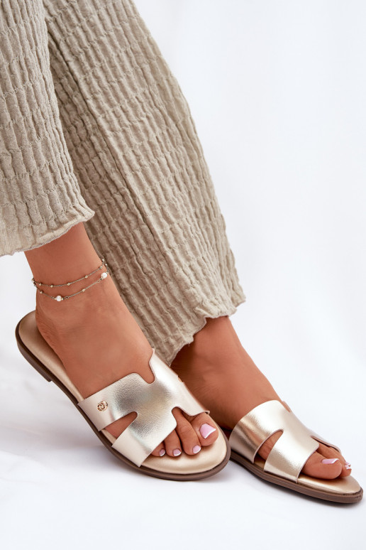 Šlepetės Moteriškas butas iš eko odos aukso spalvos Firvania