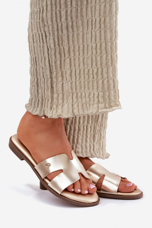 Šlepetės Moteriškas butas iš eko odos aukso spalvos Firvania