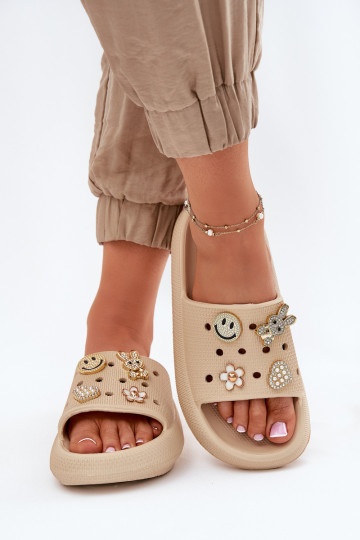 Moteriškos šlepetės Lengvos šlepetės Z Przypinkami Vinceza 76055 smėlio spalvos 2