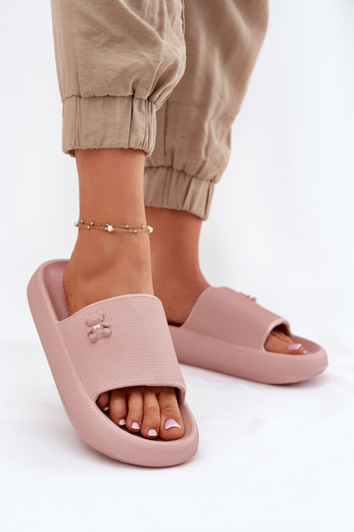 Lengvos šlepetės Moteriškos šlepetės su platforma Su Meškiuku Vinceza 75210 rožinės spalvos