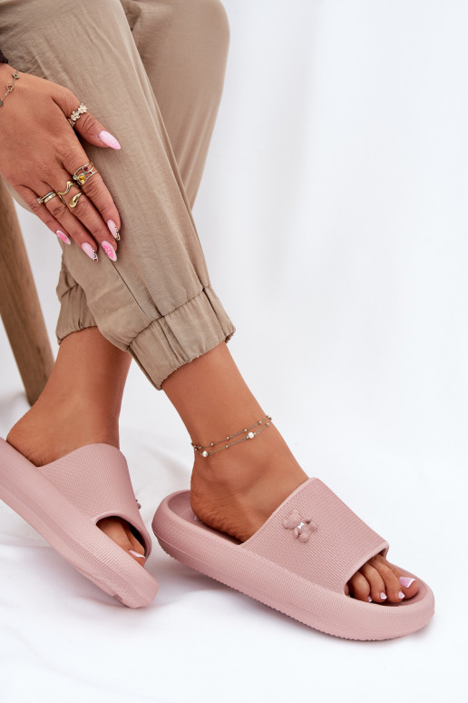 Lengvos šlepetės Moteriškos šlepetės su platforma Su Meškiuku Vinceza 75210 rožinės spalvos