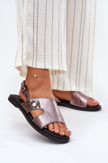 Lygiapadės basutės moterims Su puošniais Detalem Vinceza 17378 sidabro spalvos