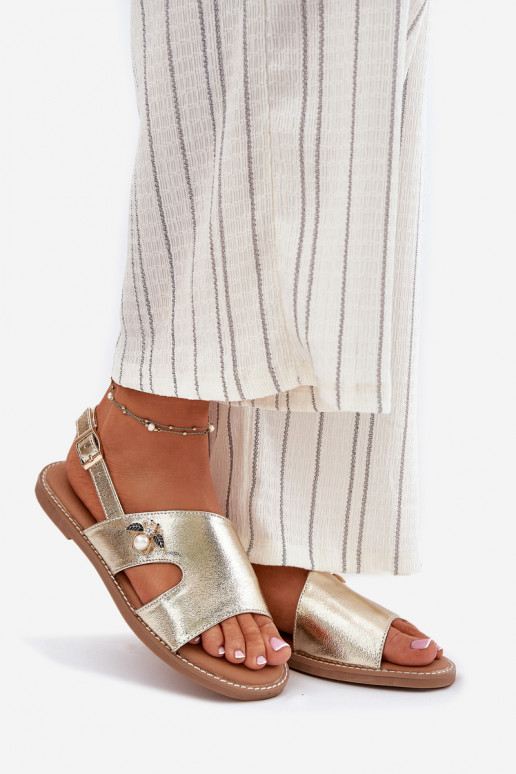 Lygiapadės basutės moterims Su puošniais Detalem Vinceza 17378 aukso spalvos