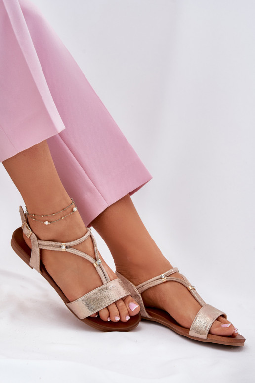 Moteriškas Lygiapadės basutės su juostelėmis S.Barski KV51-120 rausvo aukso spalvos