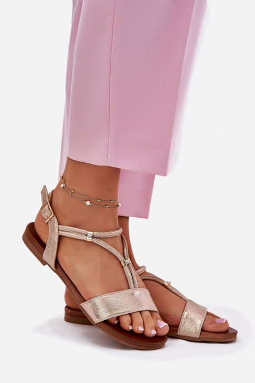 Moteriškas Lygiapadės basutės su juostelėmis S.Barski KV51-120 rausvo aukso spalvos