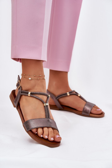 Moteriškas Lygiapadės basutės su juostelėmis S.Barski KV51-120 pilkos spalvos