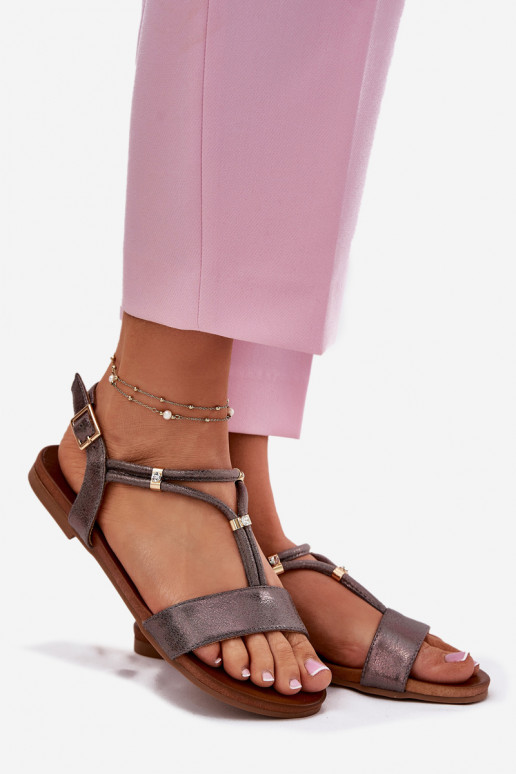 Moteriškas Lygiapadės basutės su juostelėmis S.Barski KV51-120 pilkos spalvos