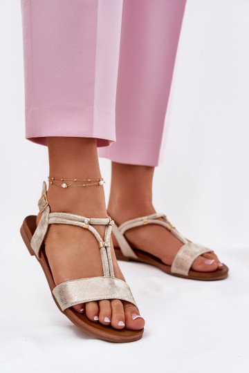 Moteriškas Lygiapadės basutės su juostelėmis S.Barski KV51-120 aukso spalvos