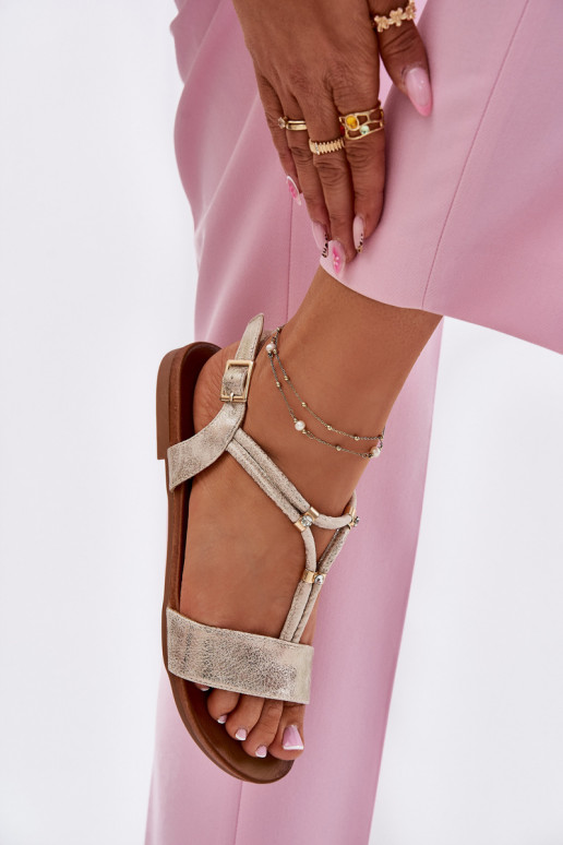 Moteriškas Lygiapadės basutės su juostelėmis S.Barski KV51-120 aukso spalvos