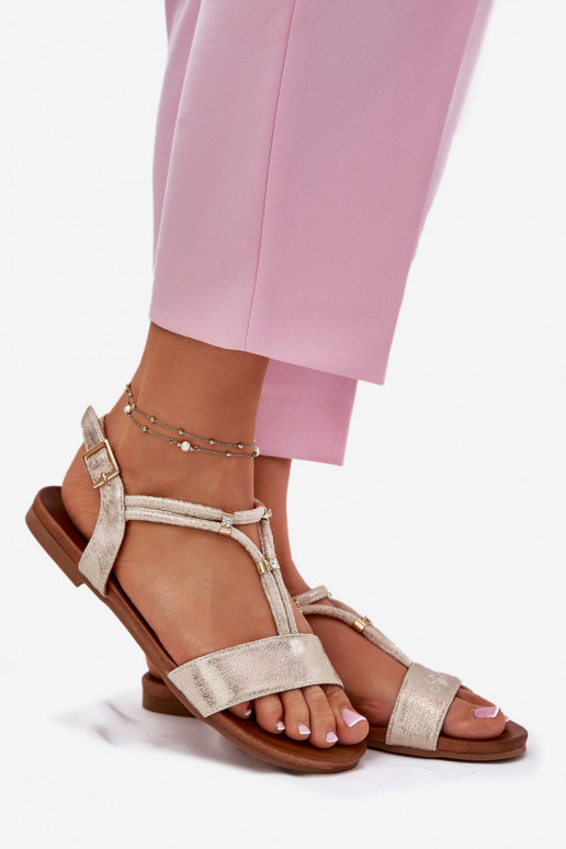 Moteriškas Lygiapadės basutės su juostelėmis S.Barski KV51-120 aukso spalvos