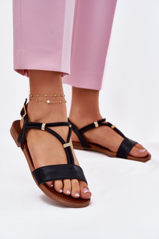 Moteriškas Lygiapadės basutės su juostelėmis S.Barski KV51-120 juodos spalvos