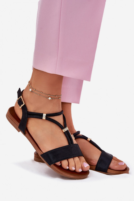 Moteriškas Lygiapadės basutės su juostelėmis S.Barski KV51-120 juodos spalvos