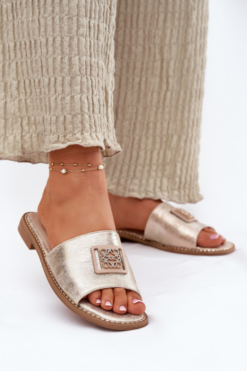 Moteriškos plokščios šlepetės su ornamentais S.Barski KV51-089 aukso spalvos 2