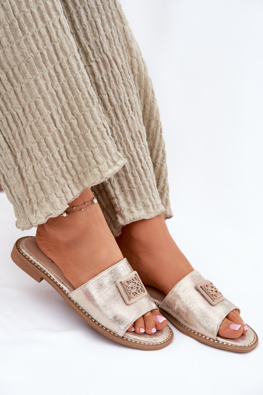 Moteriškos plokščios šlepetės su ornamentais S.Barski KV51-089 aukso spalvos