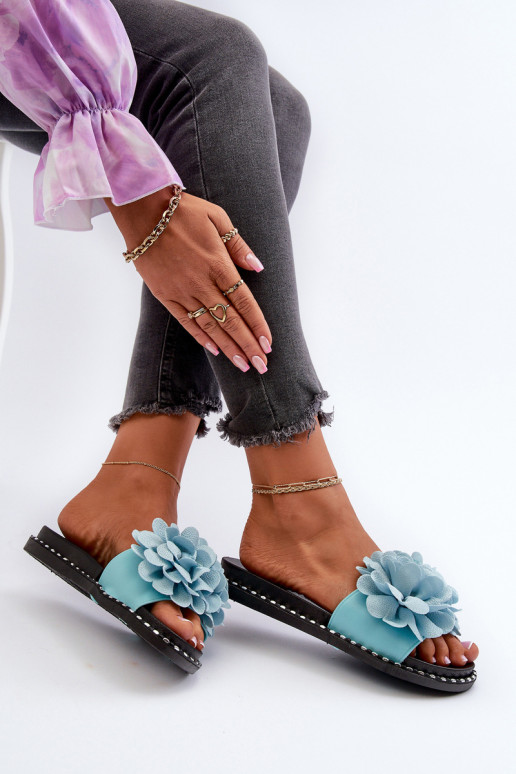 Moteriškos šlepetės Ozdobione su gėlių motyvaisami mėlynos spalvos Cellanen Moteriškos šlepetės Ozdobione su gėlių motyvaisami mėlynos spalvos Cellanen