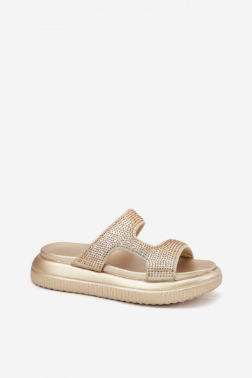 Dekoruotos Moteriškos šlepetės su platforma aukso spalvos Jestella 2