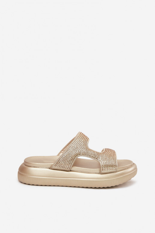 Dekoruotos Moteriškos šlepetės su platforma aukso spalvos Jestella