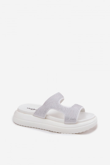 Dekoruotos Moteriškos šlepetės su platforma baltos spalvos Jestella 2