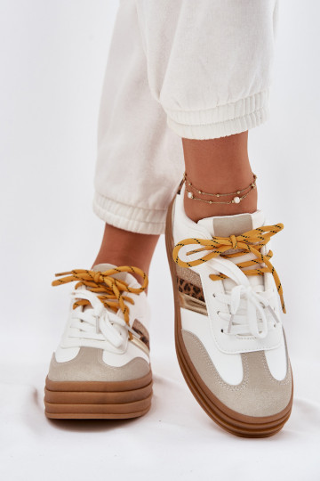 Sneakers modelio batai Moteriškas su platforma Z PodĮójnym Suvarstymasm su leopardo kailio raštais baltos spalvos Niteria