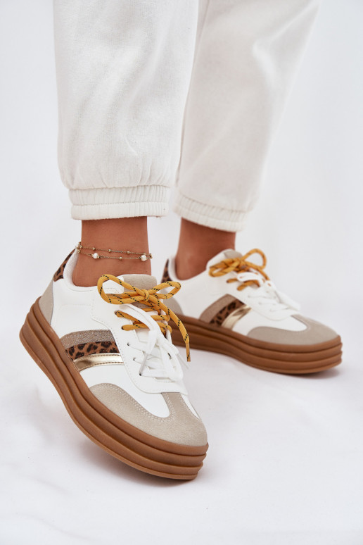 Sneakers modelio batai Moteriškas su platforma Z PodĮójnym Suvarstymasm su leopardo kailio raštais baltos spalvos Niteria