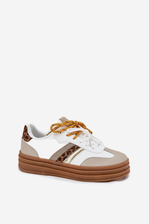 Sneakers modelio batai Moteriškas su platforma Z PodĮójnym Suvarstymasm su leopardo kailio raštais baltos spalvos Niteria