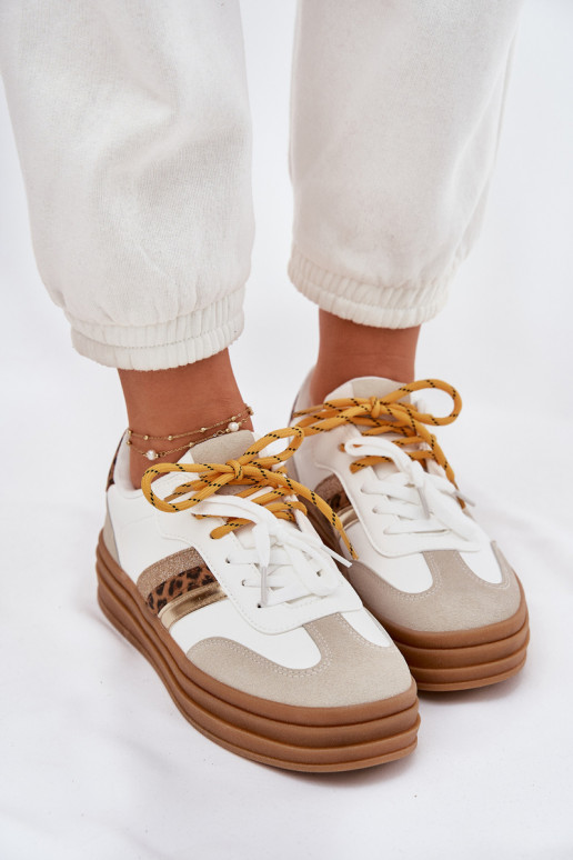 Sneakers modelio batai Moteriškas su platforma Z PodĮójnym Suvarstymasm su leopardo kailio raštais baltos spalvos Niteria