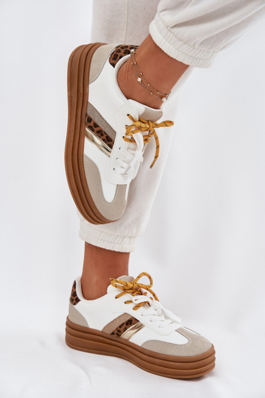 Sneakers modelio batai Moteriškas su platforma Z PodĮójnym Suvarstymasm su leopardo kailio raštais baltos spalvos Niteria