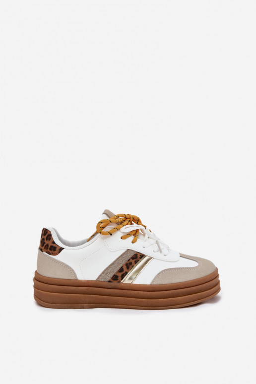 Sneakers modelio batai Moteriškas su platforma Z PodĮójnym Suvarstymasm su leopardo kailio raštais baltos spalvos Niteria