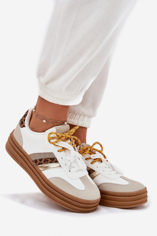 Sneakers modelio batai Moteriškas su platforma Z PodĮójnym Suvarstymasm su leopardo kailio raštais baltos spalvos Niteria