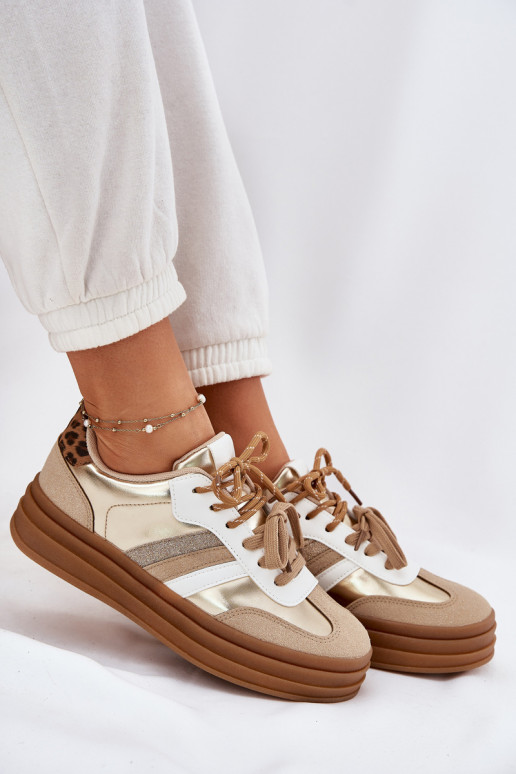 Sneakers modelio batai Moteriškas su platforma Z PodĮójnym Suvarstymasm su leopardo kailio raštais aukso spalvos Niteria