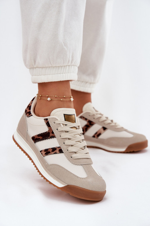 Žemas Sneakers modelio batai Moteriškas su leopardo kailio raštais smėlio spalvos Rulaana Žemas Sneakers modelio batai Moteriškas su leopardo kailio raštais smėlio spalvos Rulaana