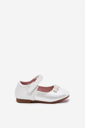 balerinos Vaikiški su lipniais užsegimais Z su gėlių motyvaisuszkami baltos spalvos Nikione 2