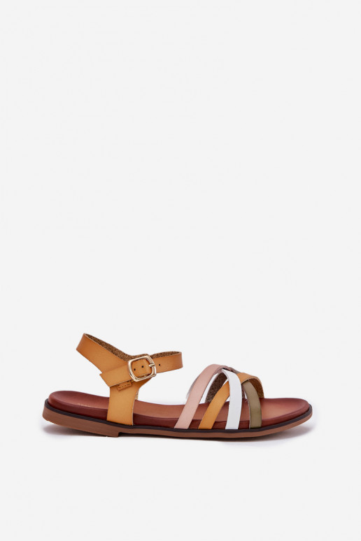 Moteriškos basutės Z Przeplatającymi Się Paskami Sergio Leone SK090H geltonos spalvos