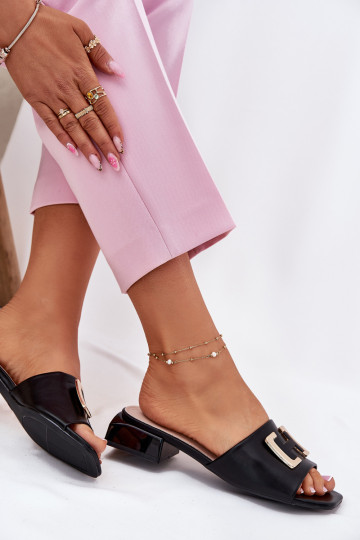 Elegantiško stiliaus Moteriškos šlepetės Klocke Ze aukso spalvosm Detalem Vinceza 62229 juodos spalvos