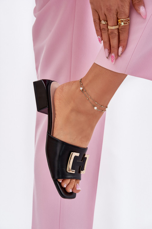 Elegantiško stiliaus Moteriškos šlepetės Klocke Ze aukso spalvosm Detalem Vinceza 62229 juodos spalvos