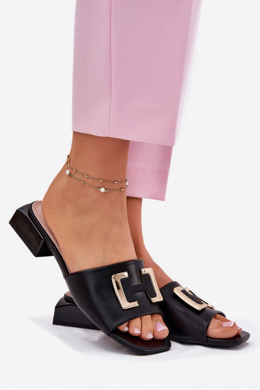 Elegantiško stiliaus Moteriškos šlepetės Klocke Ze aukso spalvosm Detalem Vinceza 62229 juodos spalvos