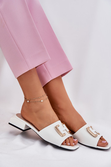 Elegantiško stiliaus Moteriškos šlepetės Klocke Ze aukso spalvosm Detalem Vinceza 62229 baltos spalvos