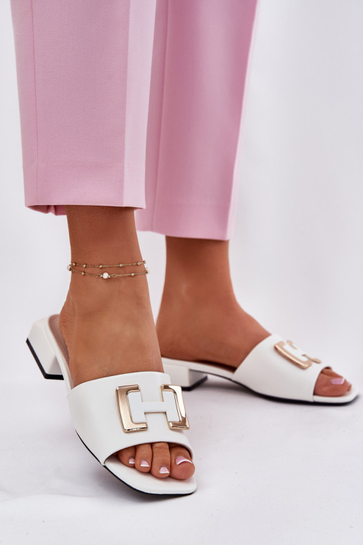 Elegantiško stiliaus Moteriškos šlepetės Klocke Ze aukso spalvosm Detalem Vinceza 62229 baltos spalvos