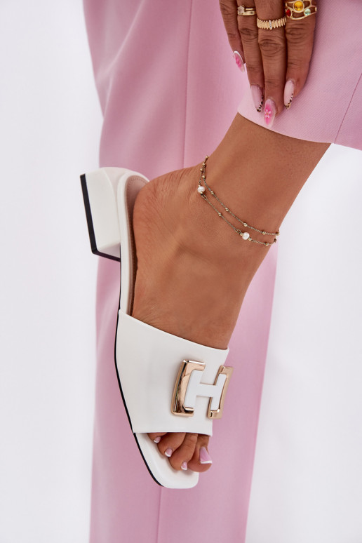 Elegantiško stiliaus Moteriškos šlepetės Klocke Ze aukso spalvosm Detalem Vinceza 62229 baltos spalvos