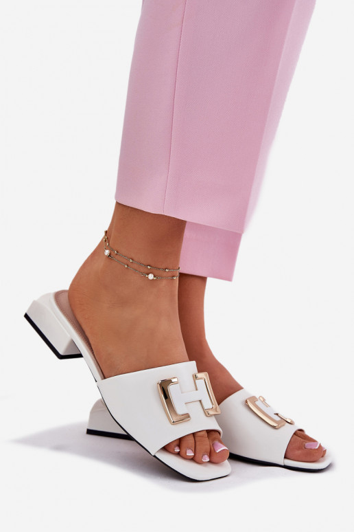 Elegantiško stiliaus Moteriškos šlepetės Klocke Ze aukso spalvosm Detalem Vinceza 62229 baltos spalvos