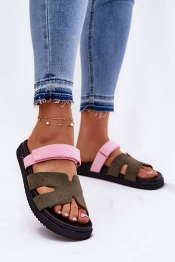 Moteriškos šlepetės Z su limpančiu užsegimuem Vinceza 17401 žalios-rožinės spalvos