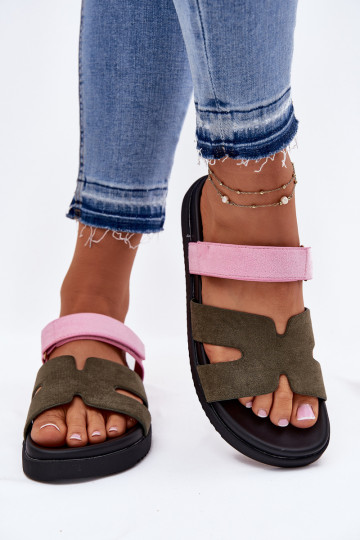 Moteriškos šlepetės Z su limpančiu užsegimuem Vinceza 17401 žalios-rožinės spalvos 2