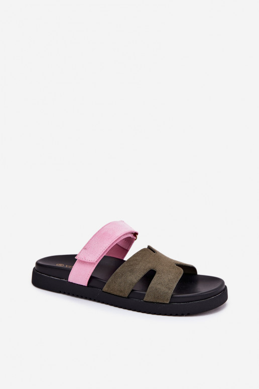 Moteriškos šlepetės Z su limpančiu užsegimuem Vinceza 17401 žalios-rožinės spalvos