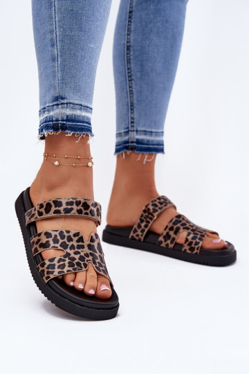 Moteriškos šlepetės Z su limpančiu užsegimuem Vinceza 17401 su leopardo kailio raštais 2