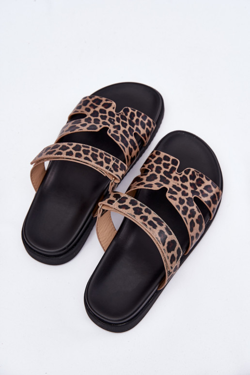 Moteriškos šlepetės Z su limpančiu užsegimuem Vinceza 17401 su leopardo kailio raštais