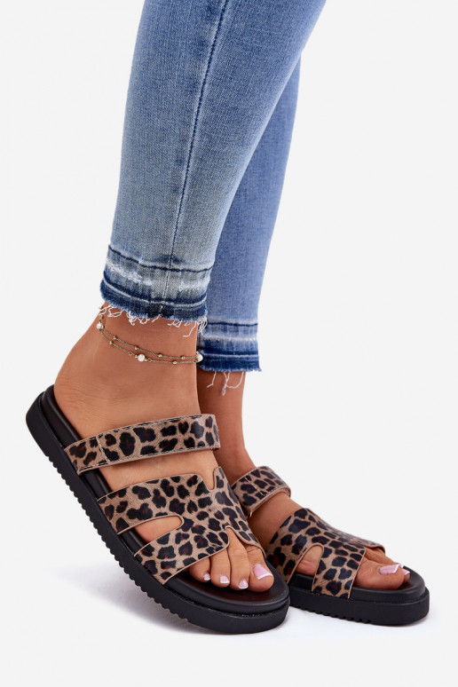 Moteriškos šlepetės Z su limpančiu užsegimuem Vinceza 17401 su leopardo kailio raštais