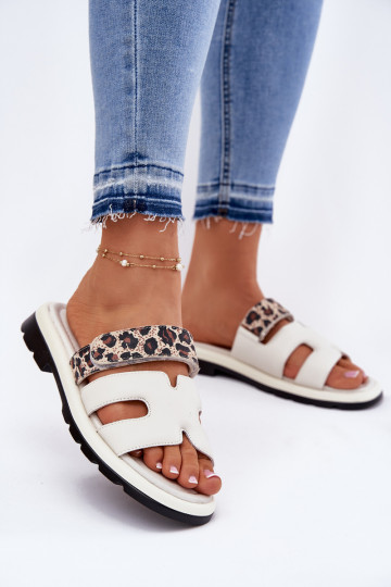 Odinės šlepetės Moteriškas Z su limpančiu užsegimuem su leopardo kailio raštais Vinceza 66769 dramblio kaulo spalvos 2